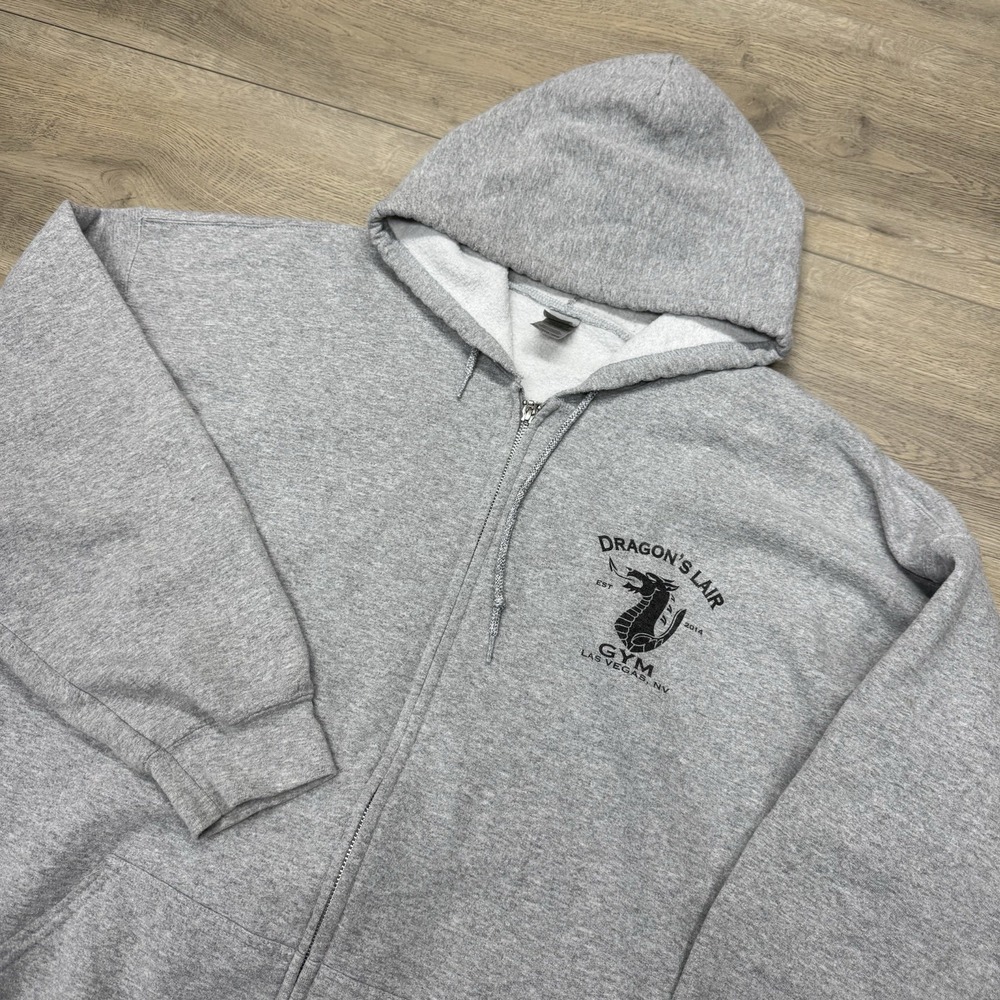 Dragons Lair Gray Full Zip Hooded Jacket Men's Sz XXL Las Vegas Nevada Gym‎ Lift